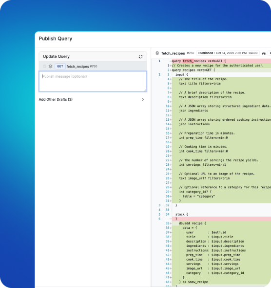 Version Diff: Git-style control, built into Xano