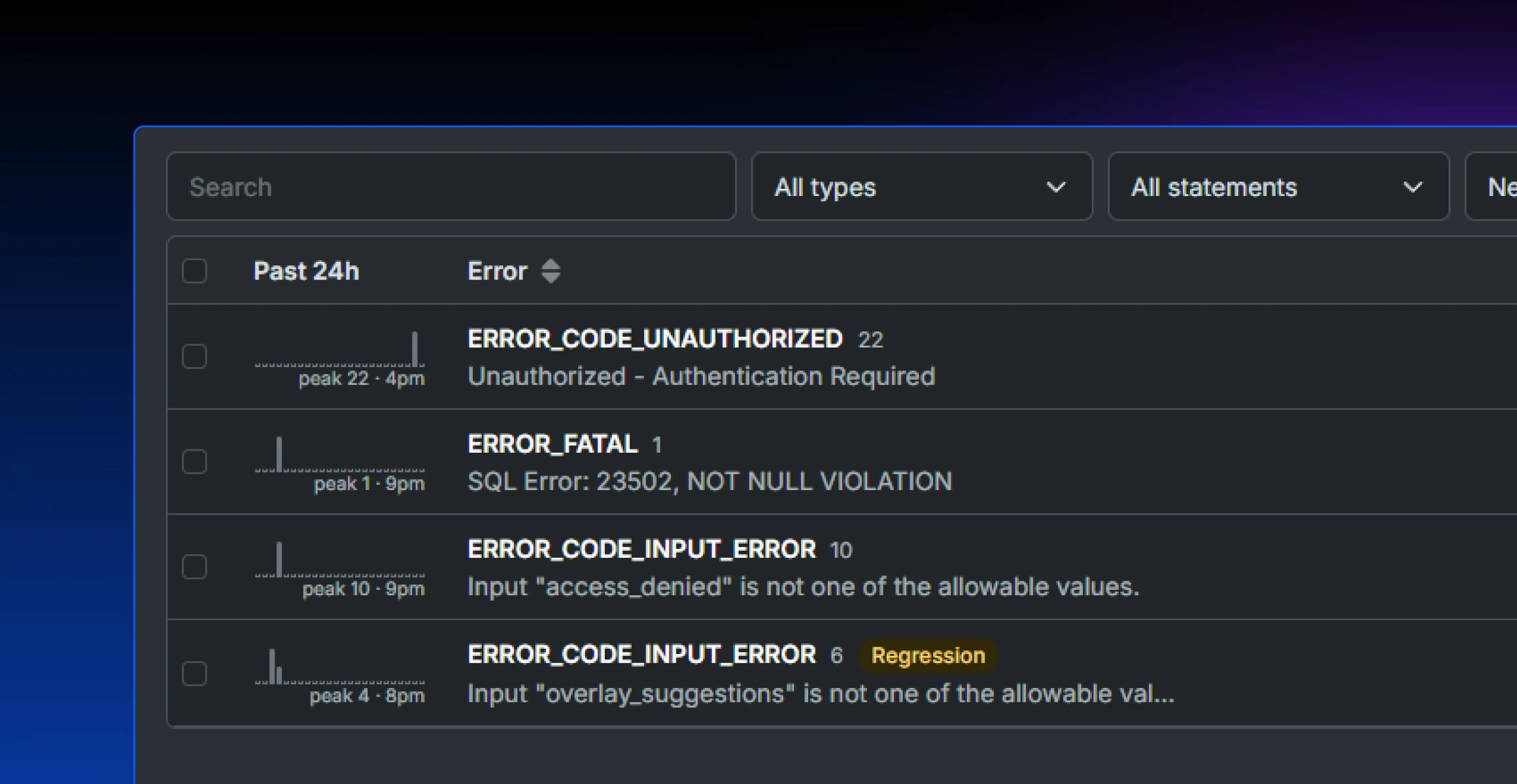 Stack traces pointing to the failing function