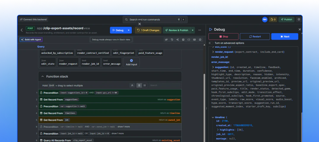 Step-through with production data