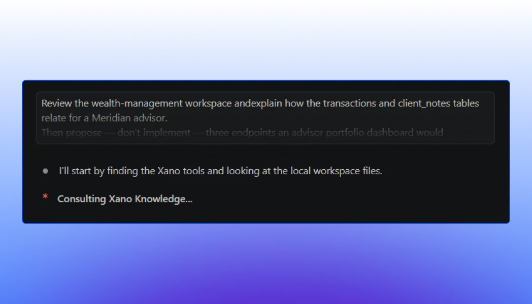 A coding agent consulting Xano Knowledge before proposing endpoints
